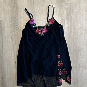 Floral Embroidered Black Chemise